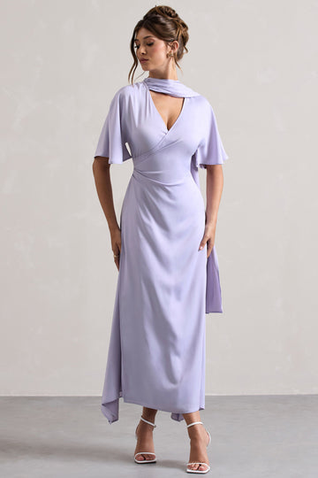 Lisette Lilac Asymmetric Flutter-Sleeve Maxi Dress